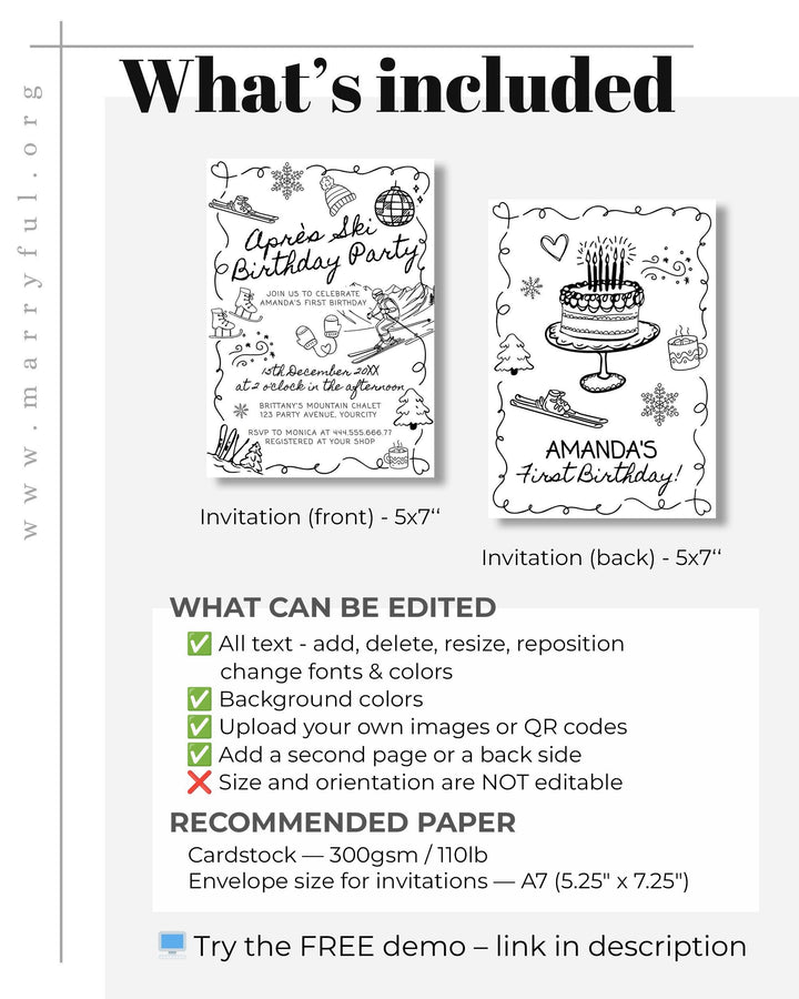 Winter Birthday Invitation Template, Après Ski Party Invite with Funky Handwritten Font #070 - TheLovebirdsDesign