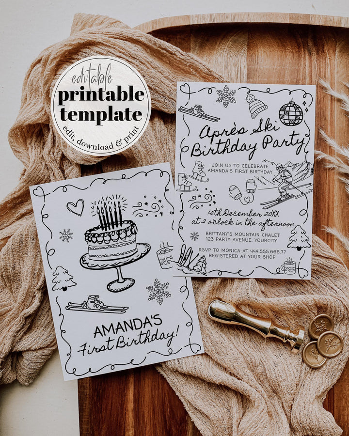 Winter Birthday Invitation Template, Après Ski Party Invite with Funky Handwritten Font #070 - TheLovebirdsDesign