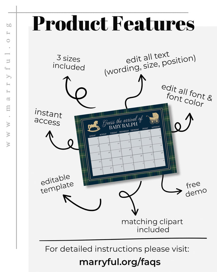 Polo Baby Shower Guess Due Date Sign, Vintage Navy Green Gold Rocking Horse Game Template #068rl - TheLovebirdsDesign