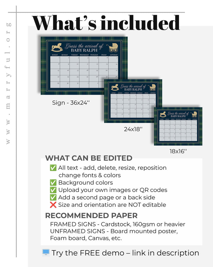 Polo Baby Shower Guess Due Date Sign, Vintage Navy Green Gold Rocking Horse Game Template #068rl - TheLovebirdsDesign