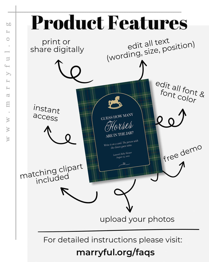 Polo Baby Shower Guess How Many Horses Game, Navy Green Gold Rocking Horse Sign and Card #068rl - TheLovebirdsDesign