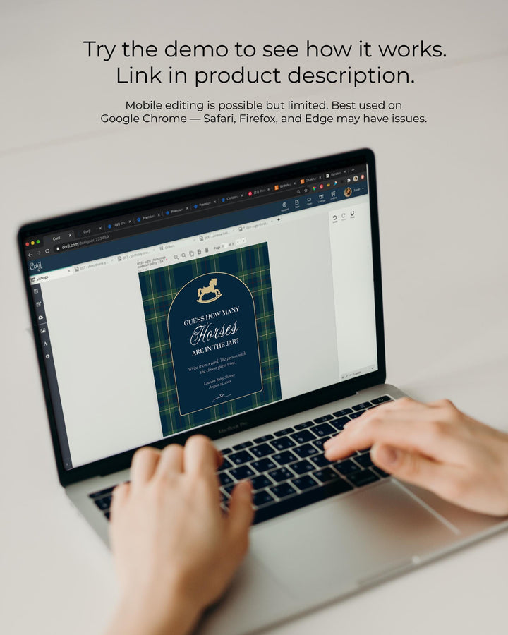 Polo Baby Shower Guess How Many Horses Game, Navy Green Gold Rocking Horse Sign and Card #068rl - TheLovebirdsDesign