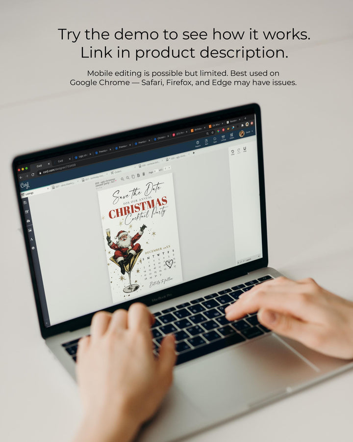 Santa Christmas Cocktail Party Save the Date Template, Retro Holiday Martini Theme #072 - TheLovebirdsDesign