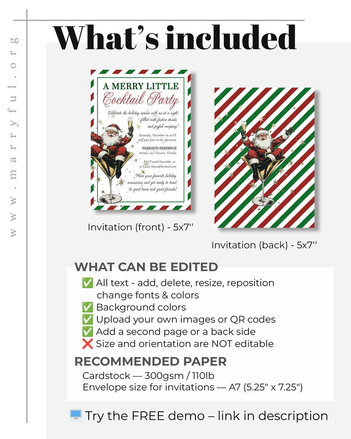 Retro Santa Christmas Cocktail Party Invitation, Funny Holiday Martini Theme #072 - TheLovebirdsDesign