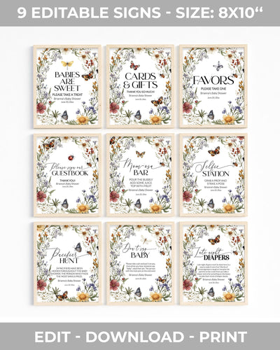 Wildflower Baby Shower Sign Bundle, Editable Garden Party Decor Set, 9 Signs 100LB-SIBUNDLE - marryful.org