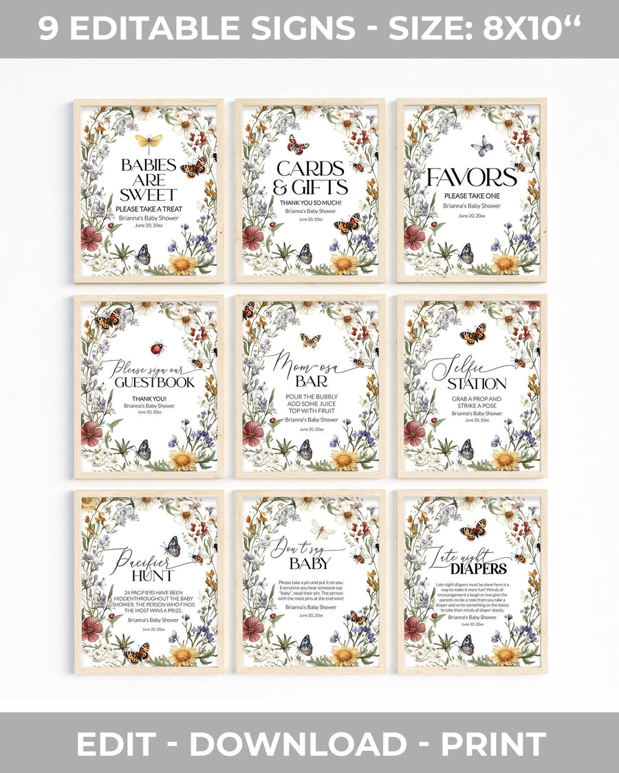 Wildflower Baby Shower Sign Bundle, Editable Garden Party Decor Set, 9 Signs 100LB-SIBUNDLE - marryful.org