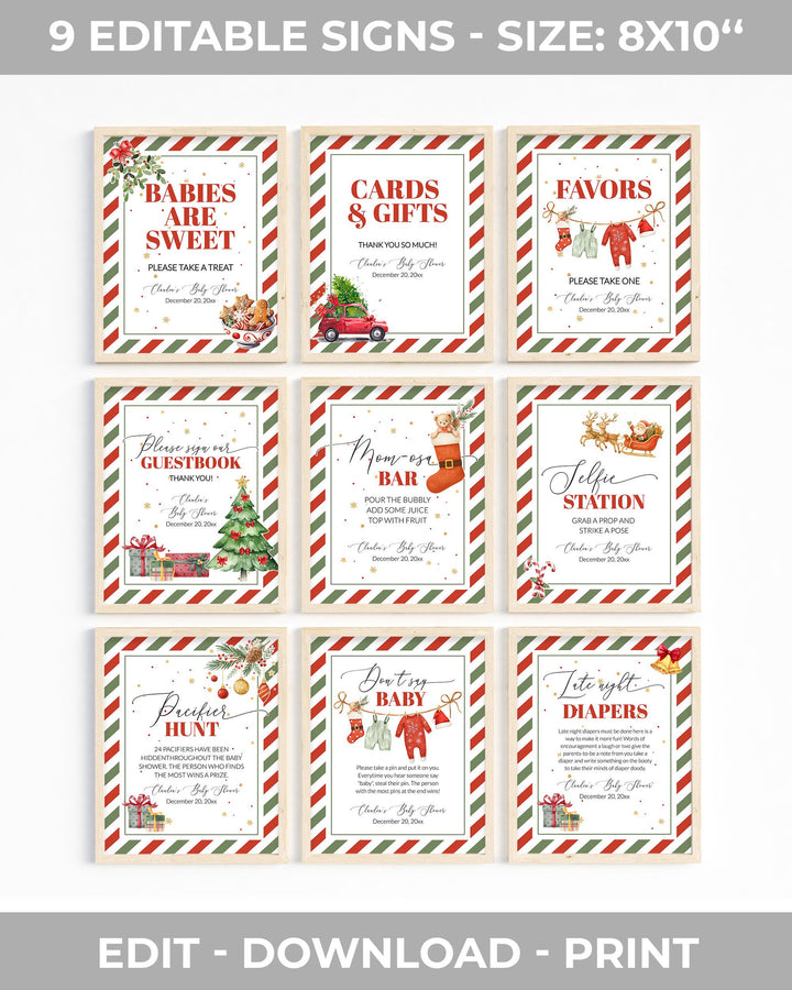 Santa Baby Shower Bundle, Red Green Christmas Baby Shower Decorations, Festive Holiday Party Templates #072 - TheLovebirdsDesign