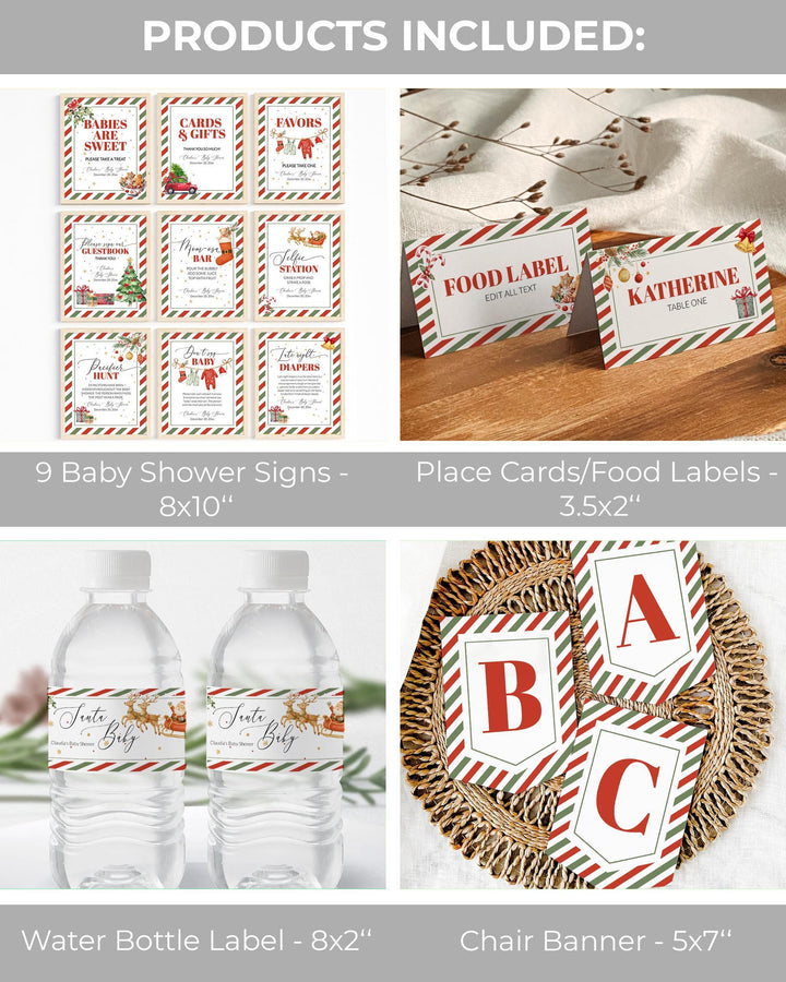 Santa Baby Shower Bundle, Red Green Christmas Baby Shower Decorations, Festive Holiday Party Templates #072 - TheLovebirdsDesign