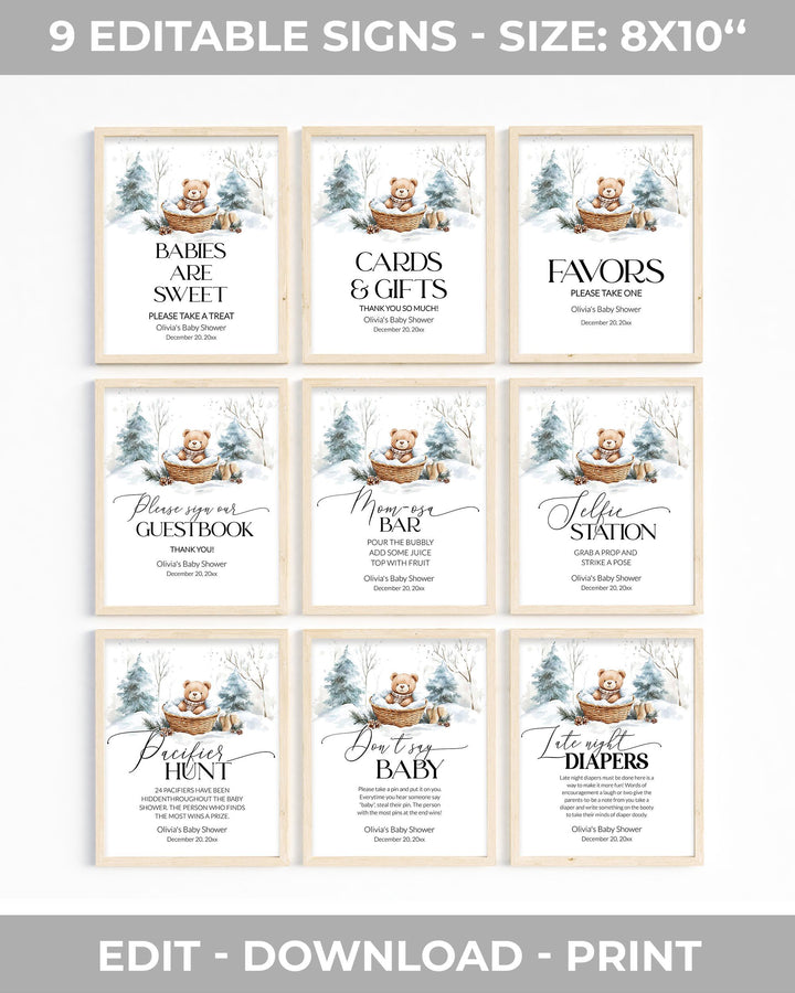 Baby It’s Cold Outside Baby Shower Bundle, Winter Teddy Bear Party Template Set, Snowy Winter Wonderland Decorations #072 - TheLovebirdsDesign
