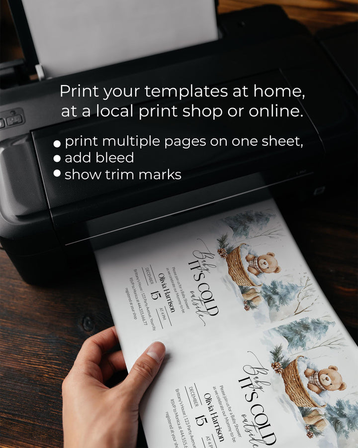 Baby It’s Cold Outside Place Cards, Winter Teddy Bear Food Labels, Flat & Tented Editable Templates #072 - TheLovebirdsDesign