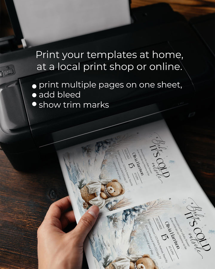 Winter Teddy Bear Baby Shower Bundle, Neutral Beige Blue Snow Theme, Baby It’s Cold Outside Party Decor Templates #072 - TheLovebirdsDesign