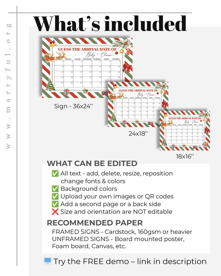 Guess Baby’s Arrival Sign, Santa Baby Shower Game, Christmas Red Green Editable Template #072 - TheLovebirdsDesign