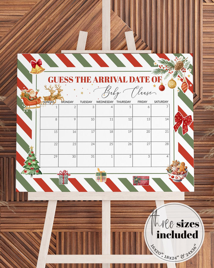 Guess Baby’s Arrival Sign, Santa Baby Shower Game, Christmas Red Green Editable Template #072 - TheLovebirdsDesign
