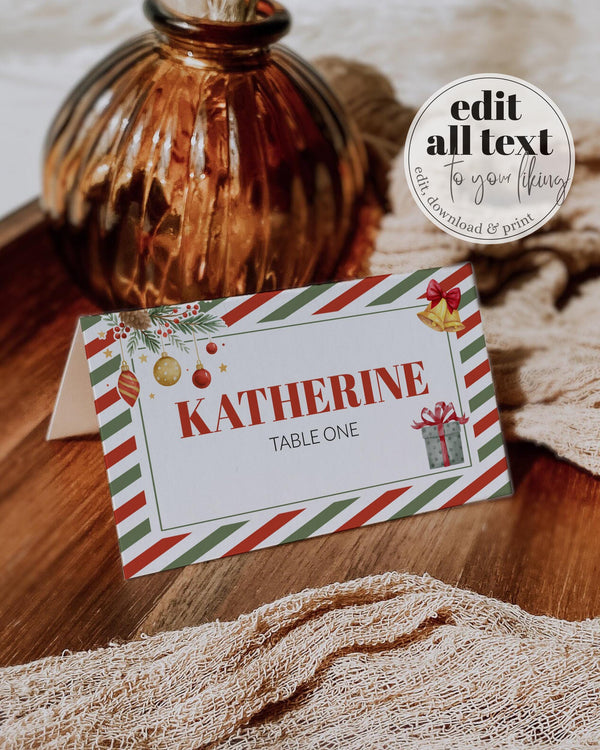 Santa Baby Place Cards, Christmas Baby Shower Food Labels, Flat & Tented Editable Templates #072 - TheLovebirdsDesign