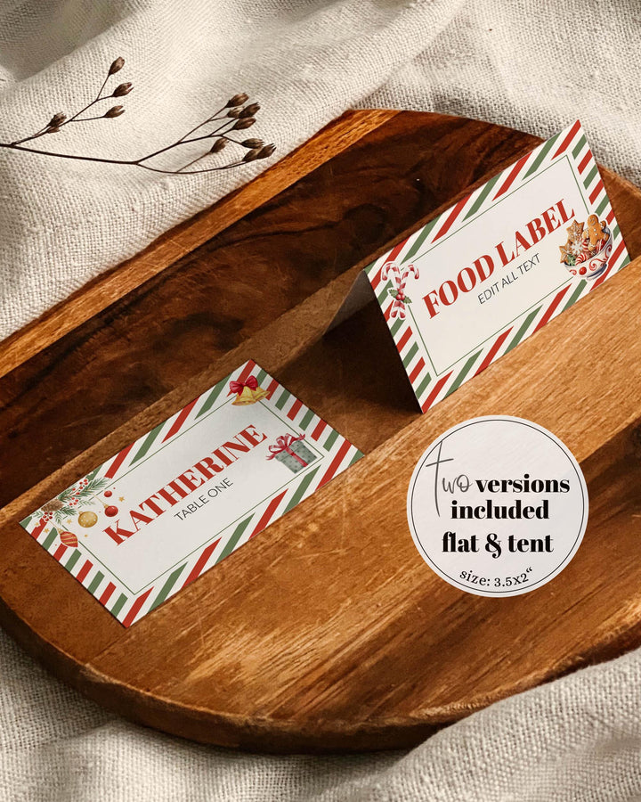 Santa Baby Place Cards, Christmas Baby Shower Food Labels, Flat & Tented Editable Templates #072 - TheLovebirdsDesign
