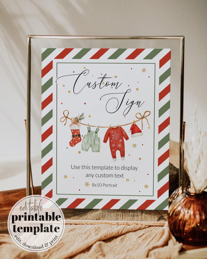 Santa Baby Custom Sign, Christmas Baby Shower Decoration, Red Green Festive Editable Template #072 - TheLovebirdsDesign