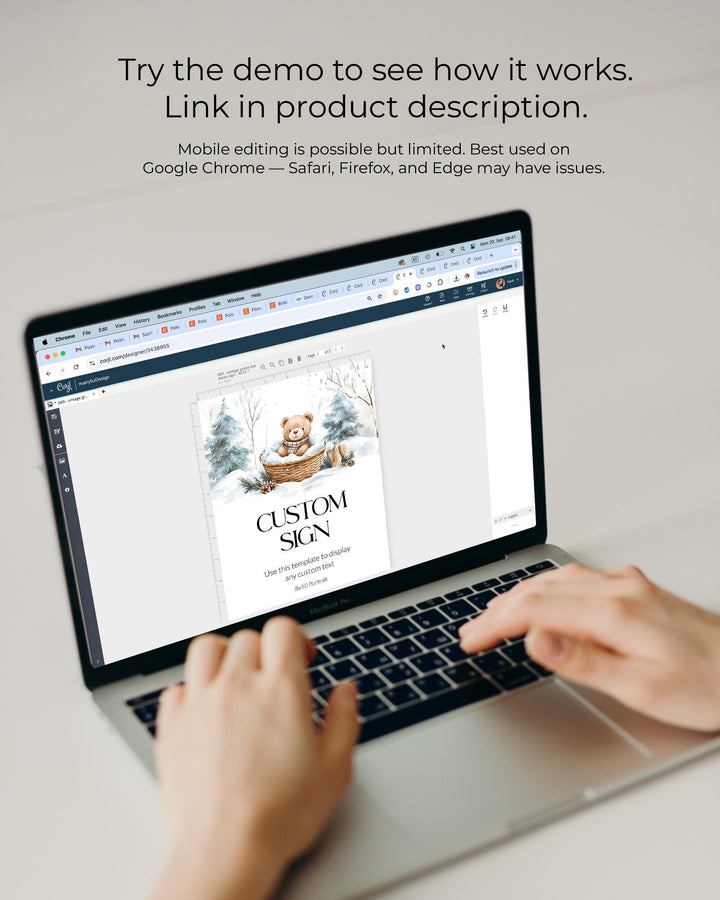 Winter Wonderland Custom Baby Shower Sign, Neutral Beige Teddy Bear Snow Theme, Editable Template #072 - TheLovebirdsDesign