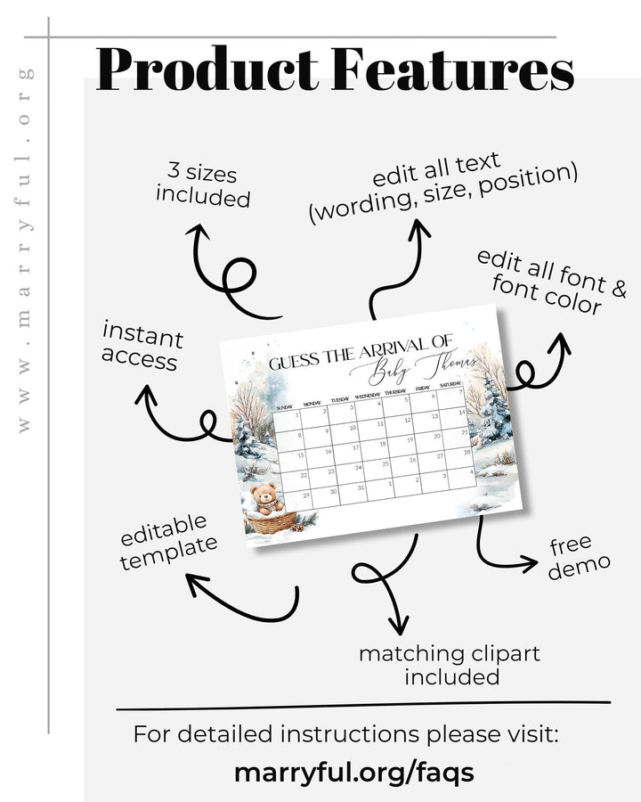 Guess Baby’s Arrival Sign, Baby It’s Cold Outside Winter Baby Shower Game, Editable Teddy Bear Templatee #072 - TheLovebirdsDesign