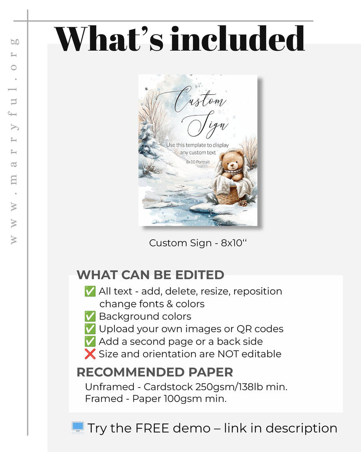 Baby It’s Cold Outside Custom Sign, Winter Teddy Bear Editable Sign Template, Snowy Baby Shower Decoration #072 - TheLovebirdsDesign