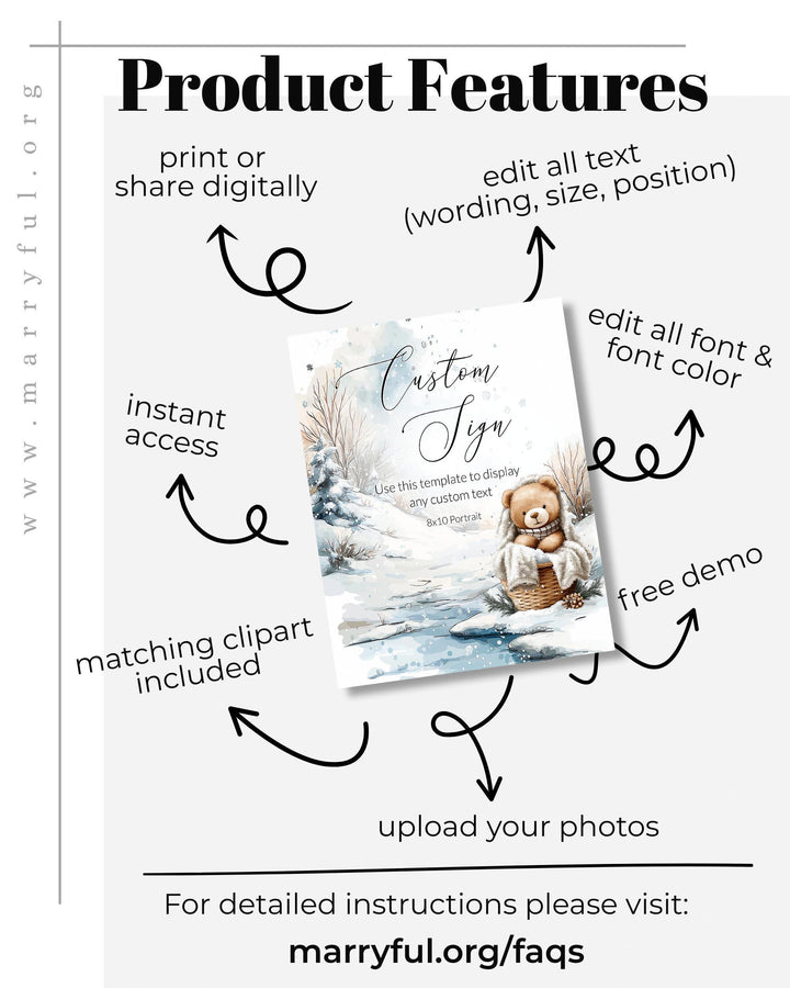 Baby It’s Cold Outside Custom Sign, Winter Teddy Bear Editable Sign Template, Snowy Baby Shower Decoration #072 - TheLovebirdsDesign