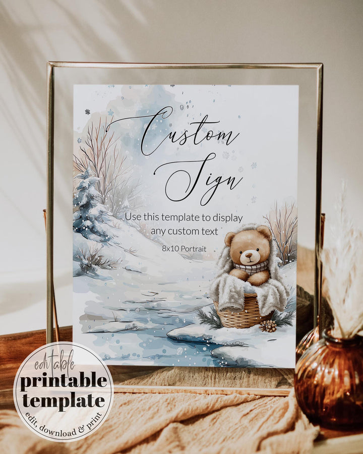 Baby It’s Cold Outside Custom Sign, Winter Teddy Bear Editable Sign Template, Snowy Baby Shower Decoration #072 - TheLovebirdsDesign