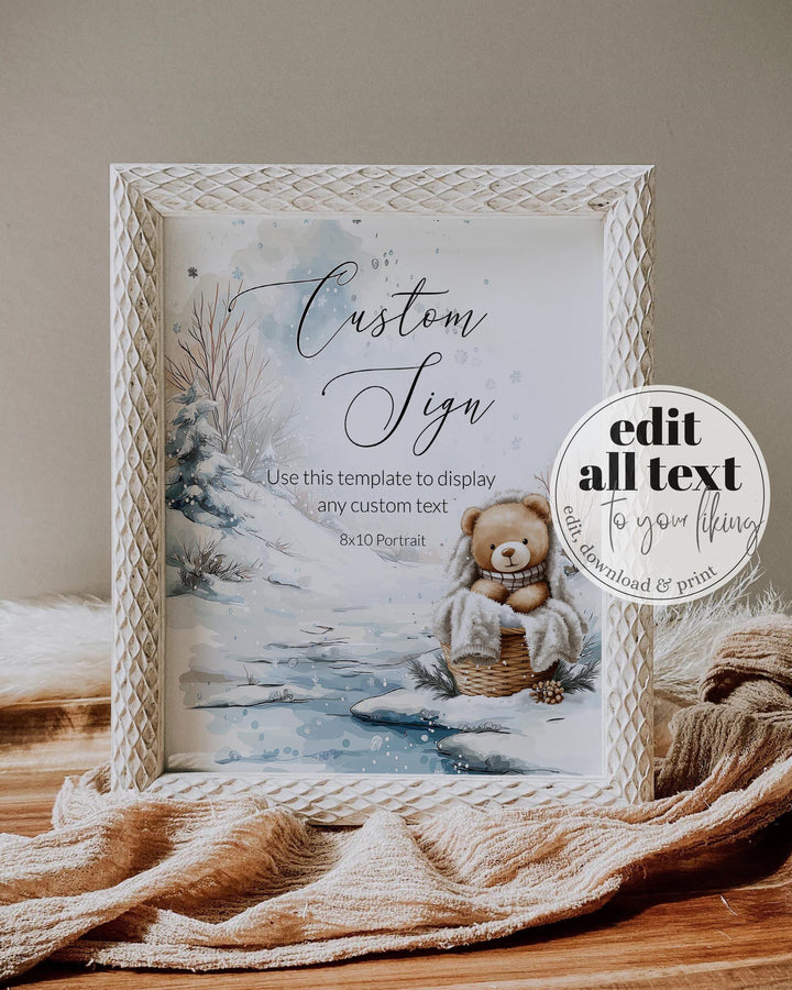 Baby It’s Cold Outside Custom Sign, Winter Teddy Bear Editable Sign Template, Snowy Baby Shower Decoration #072 - TheLovebirdsDesign
