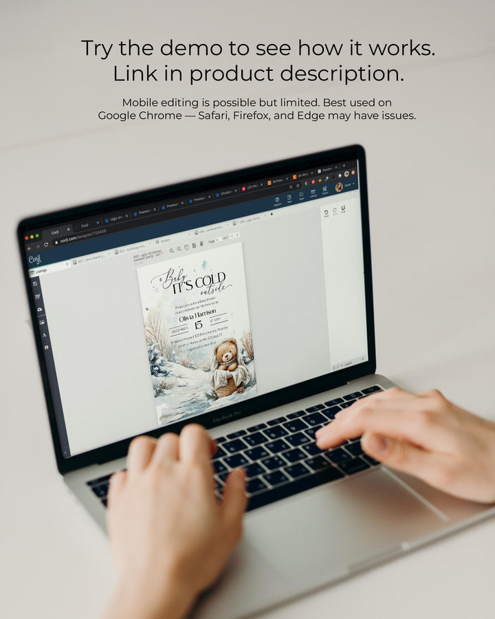 Baby It’s Cold Outside Baby Shower Invitation Set, Winter Teddy Bear Invite, Books for Baby & Diaper Raffle Card Templates #072 - TheLovebirdsDesign