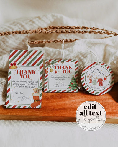 Christmas Baby Shower Favor Tag Template, Santa Baby Holiday Label Sticker Cupcake Topper #072 - TheLovebirdsDesign