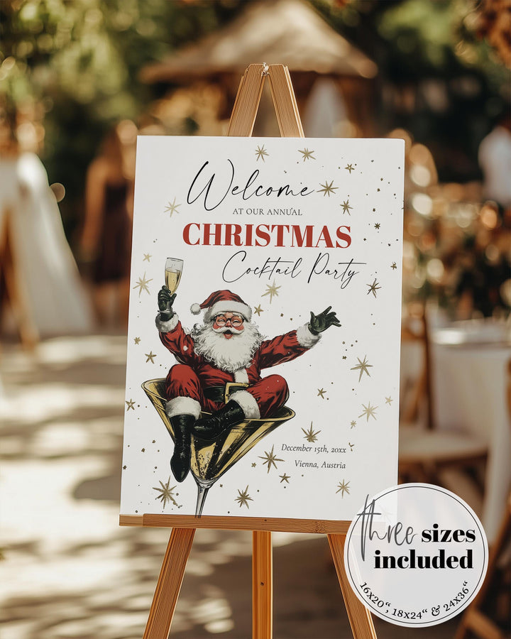 Retro Santa Cocktail Party Welcome Sign Template, Vintage Christmas Holiday Bar Sign Printable #072 - TheLovebirdsDesign