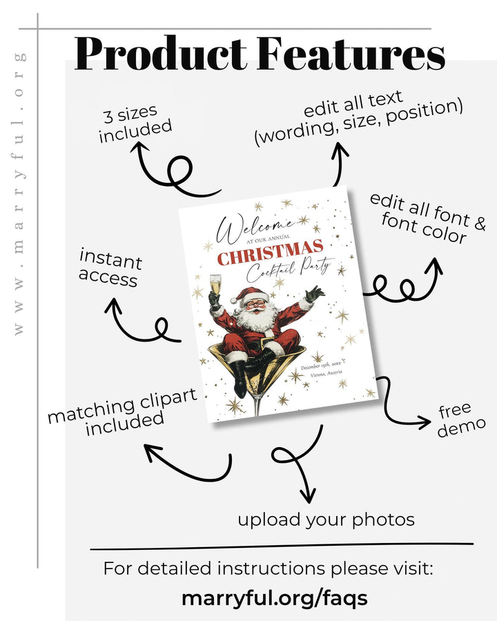 Retro Santa Cocktail Party Welcome Sign Template, Vintage Christmas Holiday Bar Sign Printable #072 - TheLovebirdsDesign