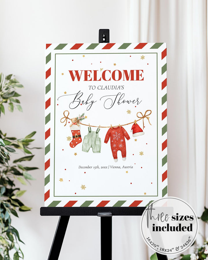 Christmas Baby Shower Welcome Sign Template, Santa Baby Holiday Party Sign Printable #072 - TheLovebirdsDesign