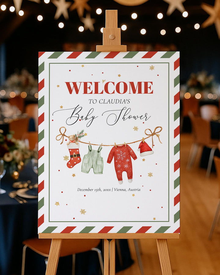 Christmas Baby Shower Welcome Sign Template, Santa Baby Holiday Party Sign Printable #072 - TheLovebirdsDesign