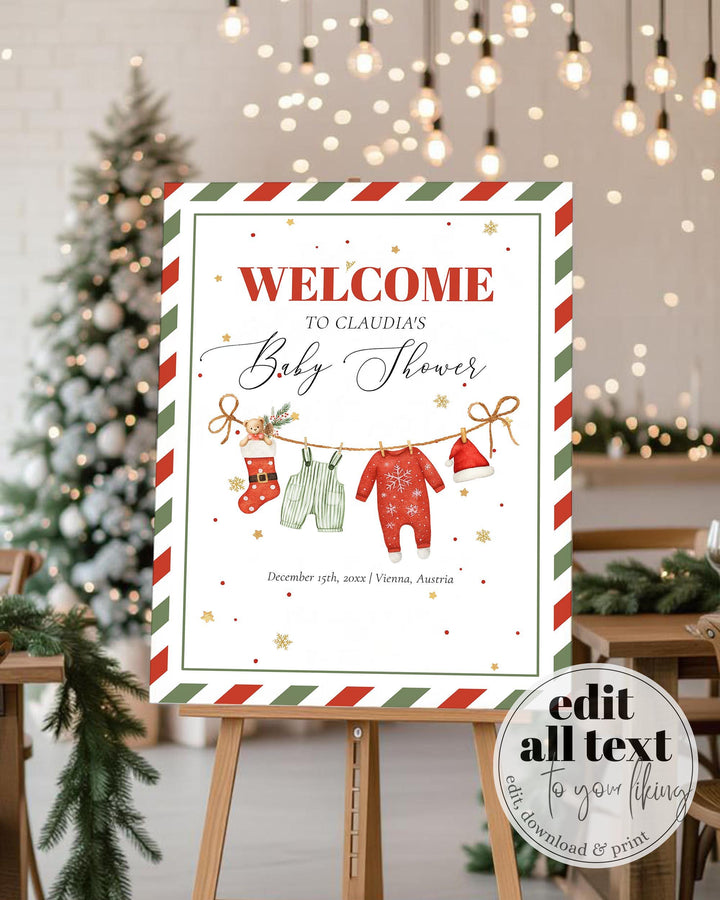 Christmas Baby Shower Welcome Sign Template, Santa Baby Holiday Party Sign Printable #072 - TheLovebirdsDesign