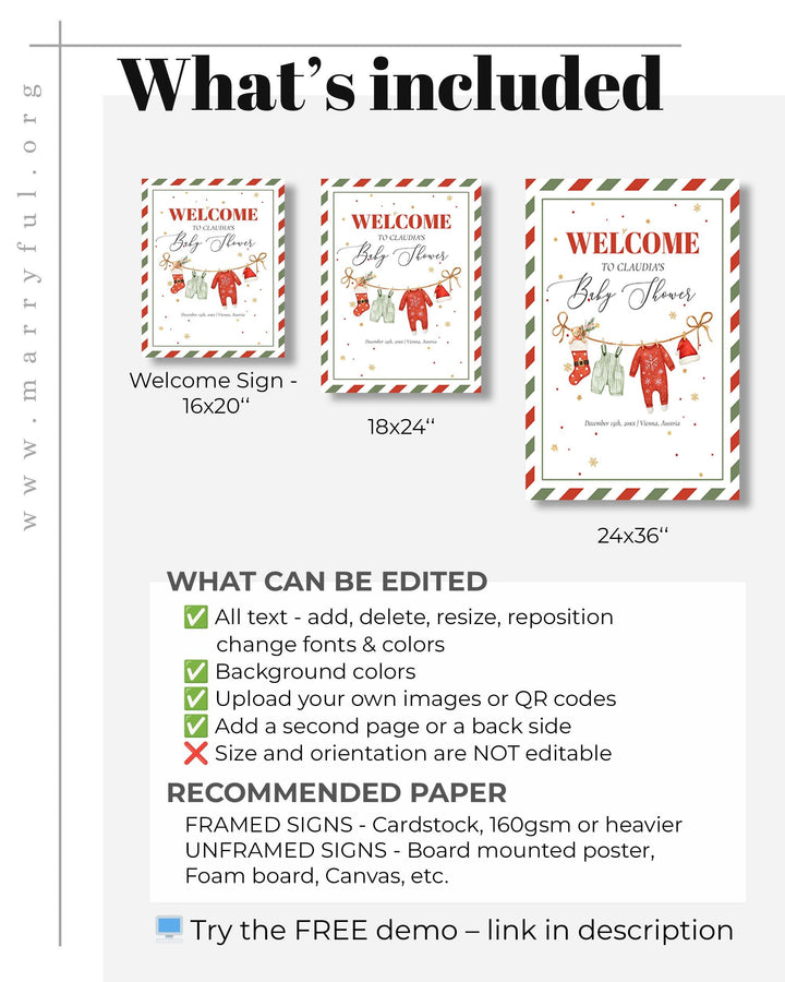 Christmas Baby Shower Welcome Sign Template, Santa Baby Holiday Party Sign Printable #072 - TheLovebirdsDesign