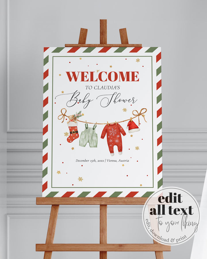 Christmas Baby Shower Welcome Sign Template, Santa Baby Holiday Party Sign Printable #072 - TheLovebirdsDesign