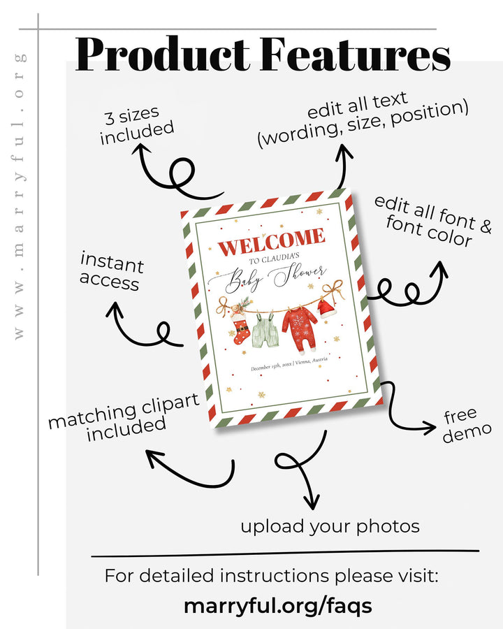 Christmas Baby Shower Welcome Sign Template, Santa Baby Holiday Party Sign Printable #072 - TheLovebirdsDesign