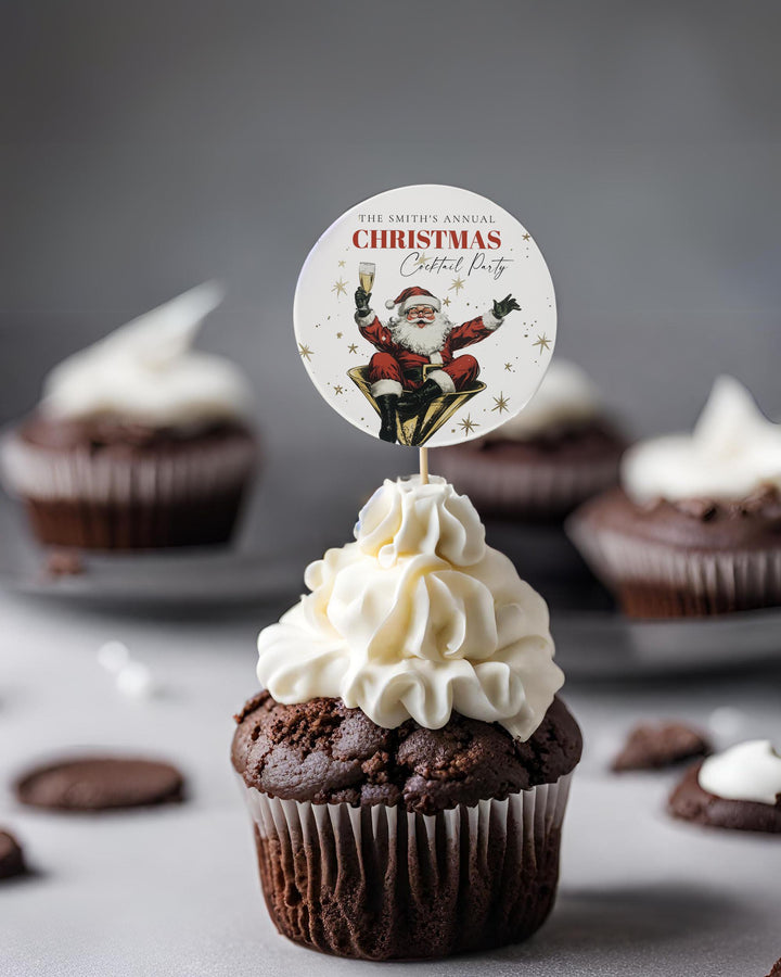 Retro Santa Christmas Tags Template, Holiday Stickers Cupcake Toppers or Gift Labels Printable #072 - TheLovebirdsDesign