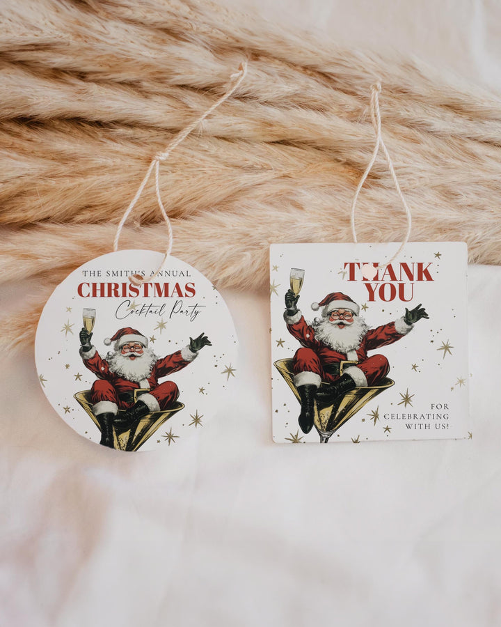 Retro Santa Christmas Tags Template, Holiday Stickers Cupcake Toppers or Gift Labels Printable #072 - TheLovebirdsDesign