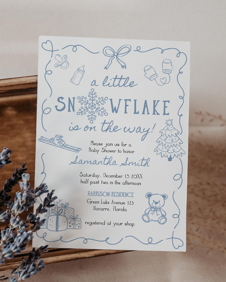 Blue Winter Baby Shower Invitation Suite Snowflake Baby Boy Invite Editable Template #070 - TheLovebirdsDesign