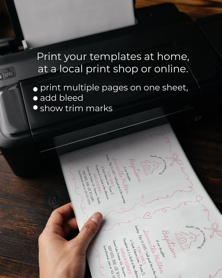 Pink Baptism Invitation Baby Girl Christening Editable Template Doodle Frame #070 - TheLovebirdsDesign