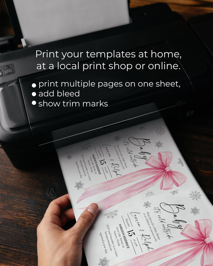 Pink Bow Snowflake Baby Shower Invitation Winter Baby Girl Editable Template #072 - TheLovebirdsDesign