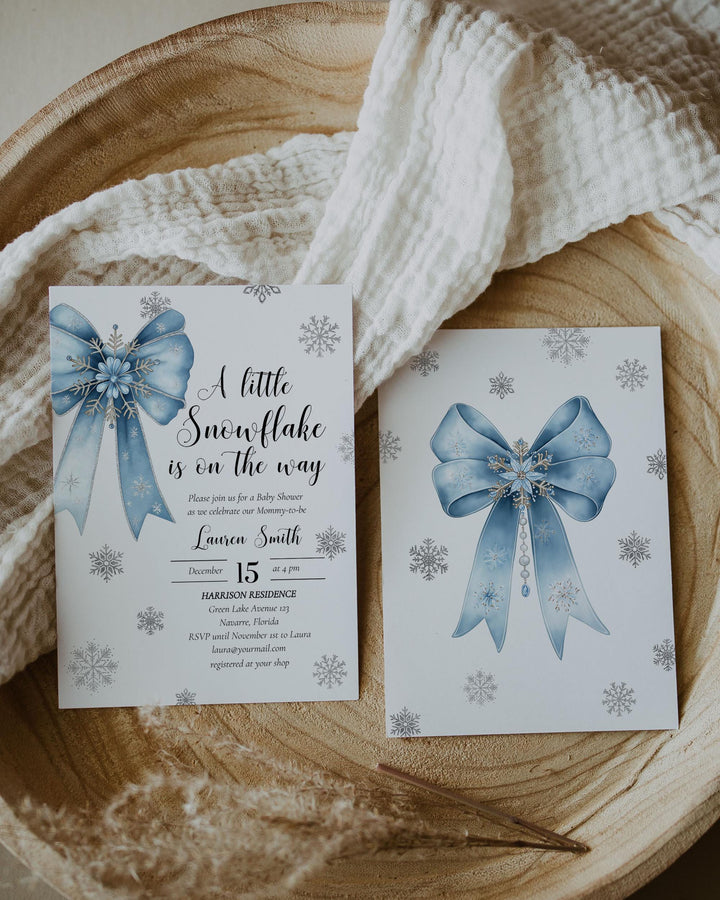 Blue Snowflake Baby Shower Invitation Suite A Little Snowflake Is On The Way Boy Template #072 - TheLovebirdsDesign