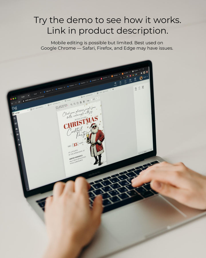 Retro Santa Christmas Party Invitation Editable Holiday Cocktail Celebration Champagne Template #072 - TheLovebirdsDesign