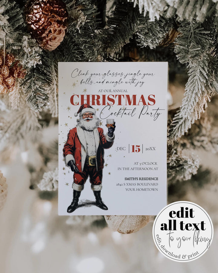 Santa Martini Christmas Party Invitation Editable Holiday Cocktail Celebration Jingle And Mingle Template #072 - TheLovebirdsDesign