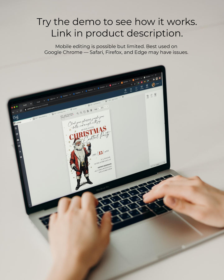 Santa Martini Christmas Party Invitation Editable Holiday Cocktail Celebration Jingle And Mingle Template #072 - TheLovebirdsDesign