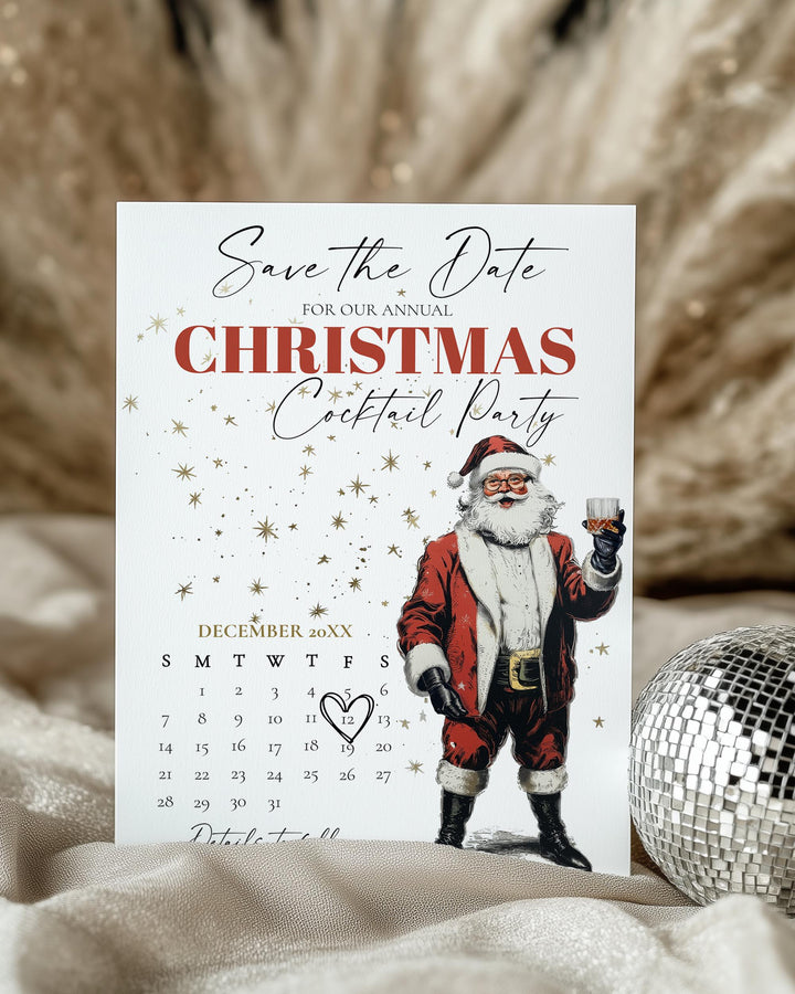 Santa Martini Save The Date Calendar Editable Christmas Cocktail Party Template Jingle And Mingle #072 - TheLovebirdsDesign