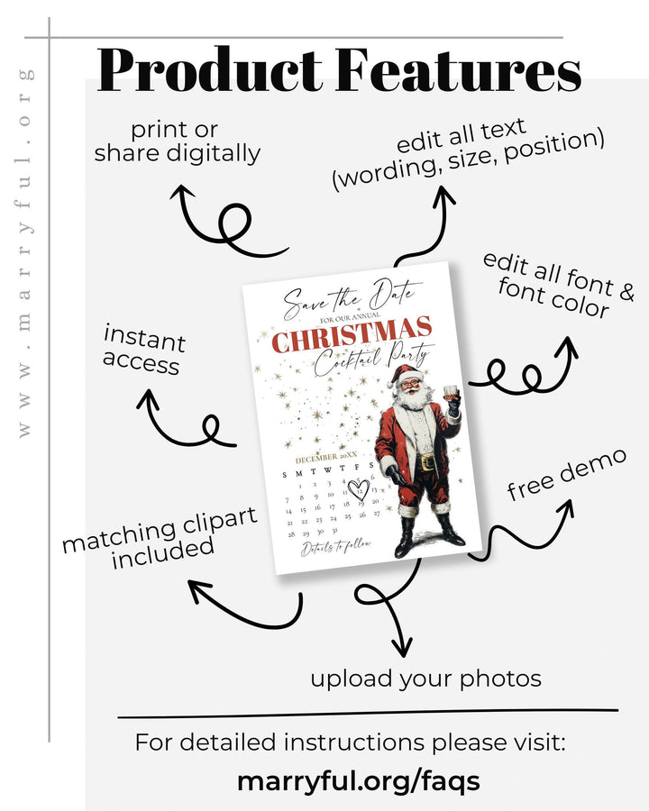 Santa Martini Save The Date Calendar Editable Christmas Cocktail Party Template Jingle And Mingle #072 - TheLovebirdsDesign