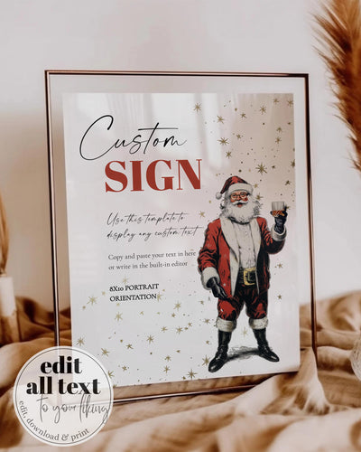 Santa Martini Custom Sign Editable Christmas Cocktail Party Decoration Holiday Bar Template #072 - TheLovebirdsDesign