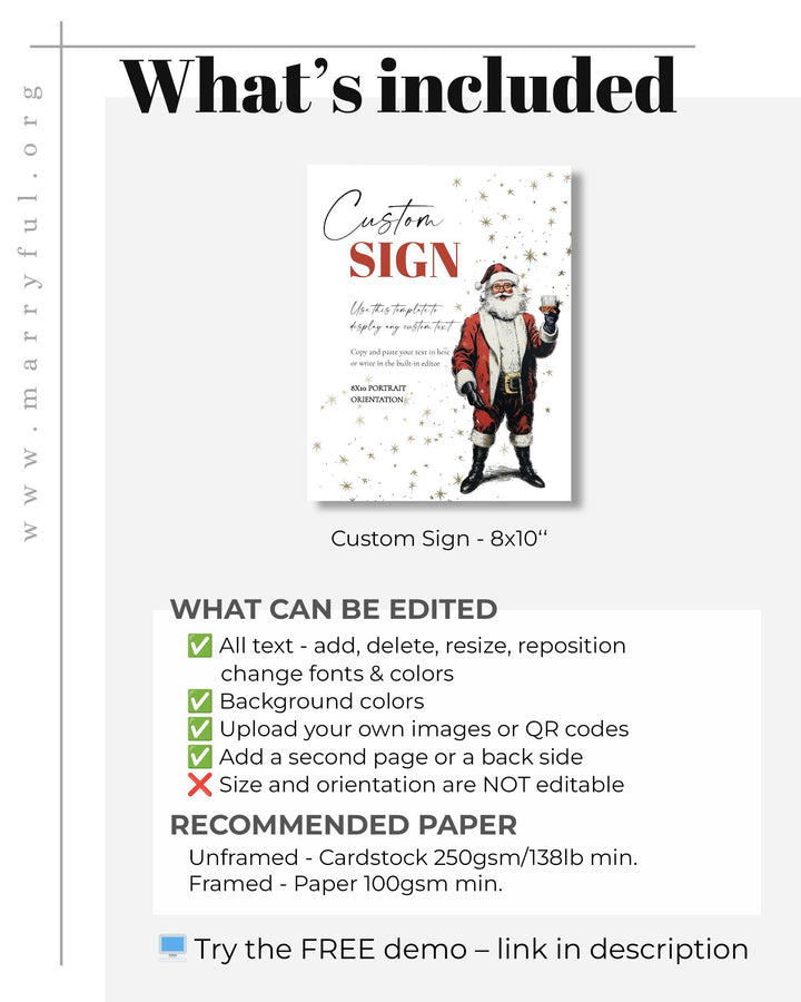 Santa Martini Custom Sign Editable Christmas Cocktail Party Decoration Holiday Bar Template #072 - TheLovebirdsDesign