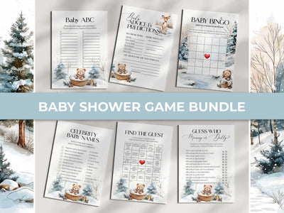 Winter Teddy Bear Baby Shower Games Bundle, Baby It's Cold Outside Template 094BE-BSGAME